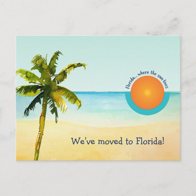 We Moved to Florida Beach Scene Change of Address Announcement Postcard (Front)