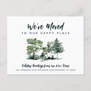We Moved to Our Happy Place Holiday New Address Announcement Postcard