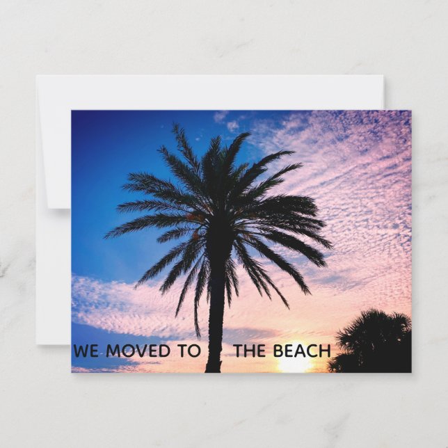 We Moved To The Beach Palm Tree Photo Home Moving Announcement (Front)