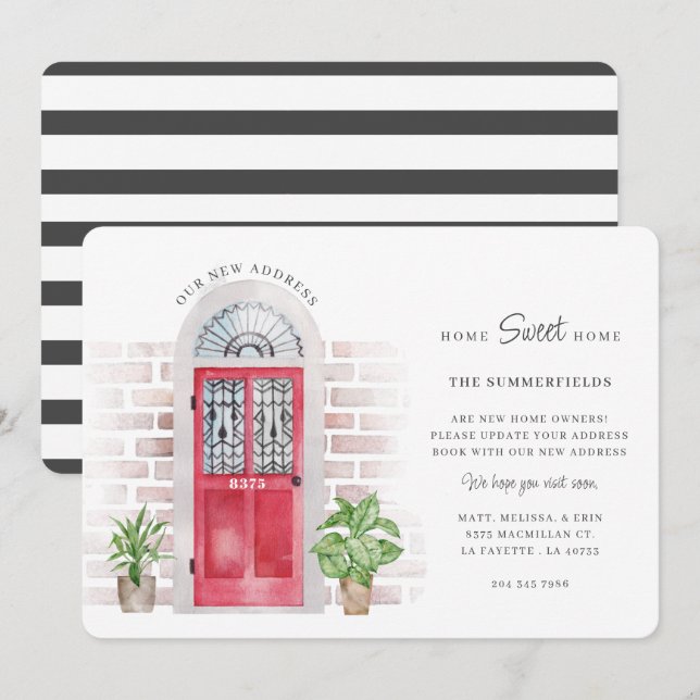 We Moved Watercolor Chic Red Door Moving Announcement (Front/Back)