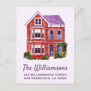 WE MOVED   Watercolor Home Postcard