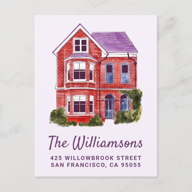 WE MOVED | Watercolor Home Postcard (Front)