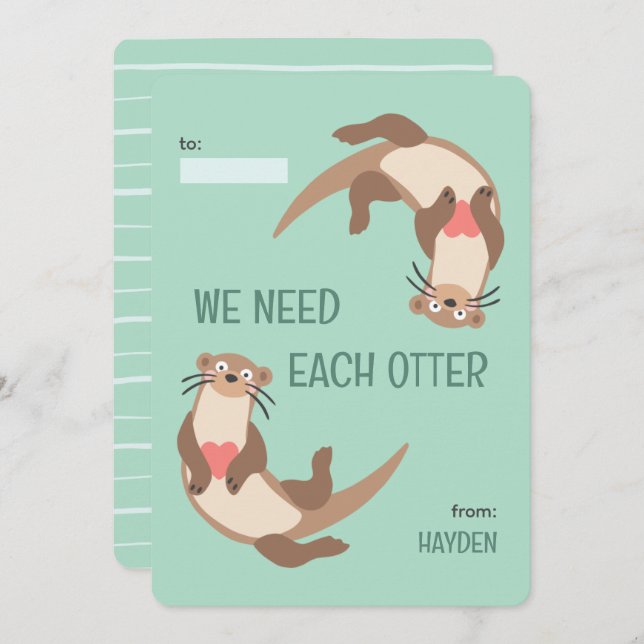We need each otter classroom valentine's day card (Front/Back)