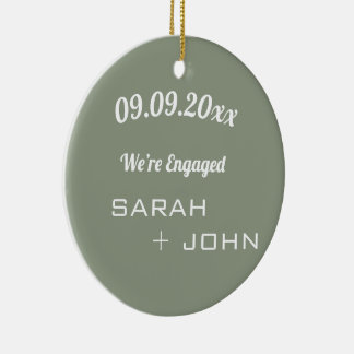 We’re Engaged Photo Sage Green & White Ceramic Tree Decoration
