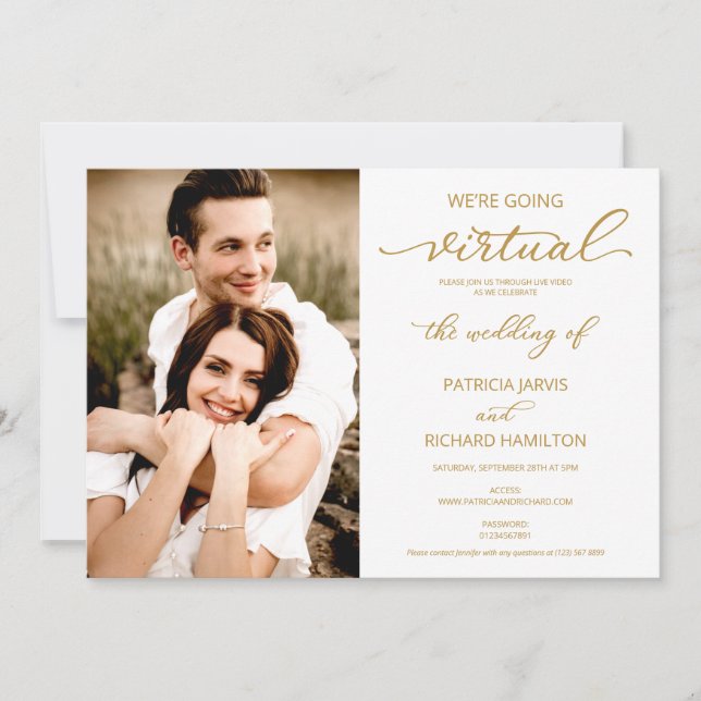 We’re Going Virtual Social Wedding Photo Invitation (Front)
