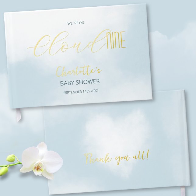 We´re on Cloud 9 Elegant Script Blue Baby Shower Guest Book (We´re on Cloud 9 Elegant Script Blue Baby Shower Foil Guest Book ©Susanne Sachers - Sunny Mind 🌞)