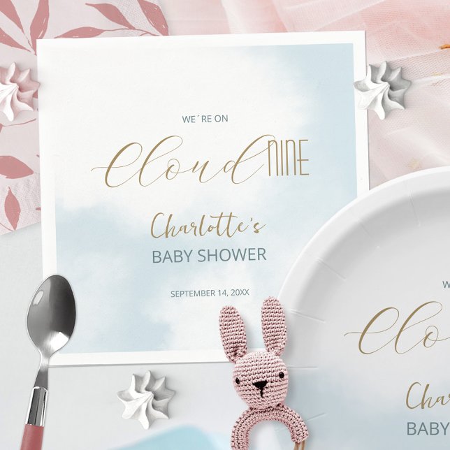 We´re on Cloud 9 Elegant Script Blue Baby Shower Napkin (We´re on Cloud 9 Elegant Script Blue Baby Shower Napkins ©Susanne Sachers - Sunny Mind 🌞)