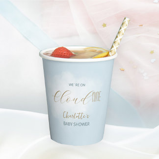 We´re on Cloud 9 Elegant Script Dreamy Baby Shower Paper Cups