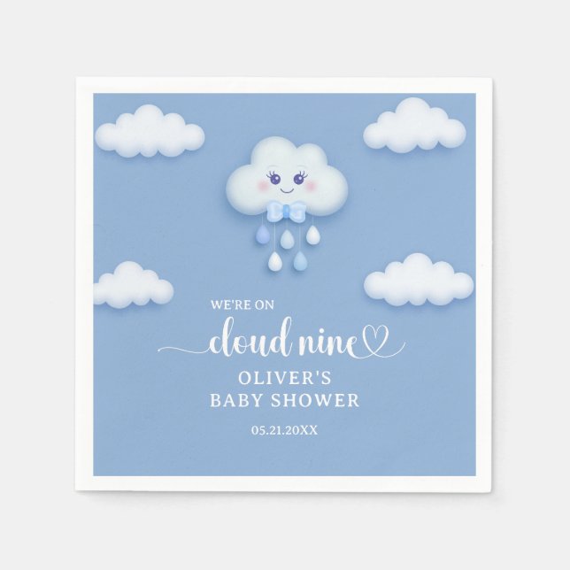 We’re on cloud nine cute fluffy cloud Boy Baby Napkin (Front)