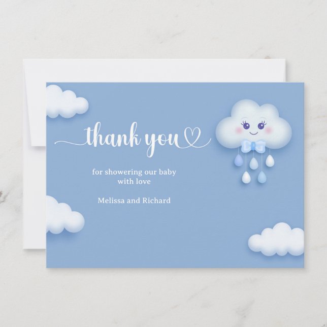 We’re on cloud nine cute fluffy cloud Boy Baby  Thank You Card (Front)