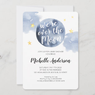 We`re over the Moon Baby Shower Invitation