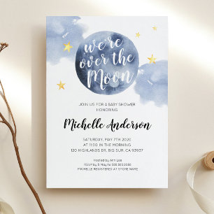 We`re over the Moon Baby Shower Invitation