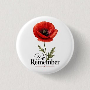 We Remember – Red Poppy Memorial Day Tribute 3 Cm Round Badge