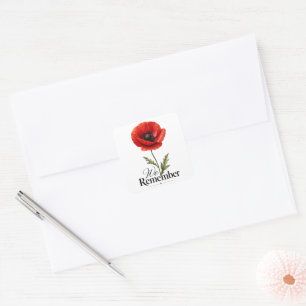 We Remember – Red Poppy Memorial Day Tribute Square Sticker