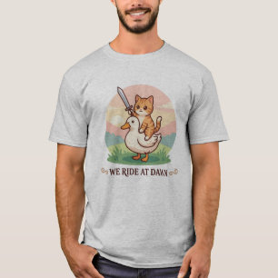 We Ride At Dawn Cute Cat Riding A Duck With Sword T-Shirt