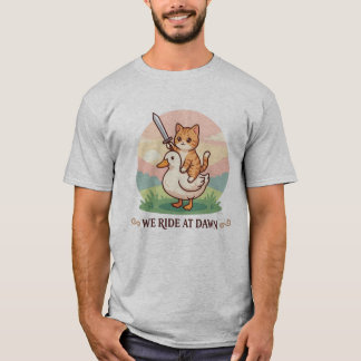 We Ride At Dawn Cute Cat Riding A Duck With Sword T-Shirt