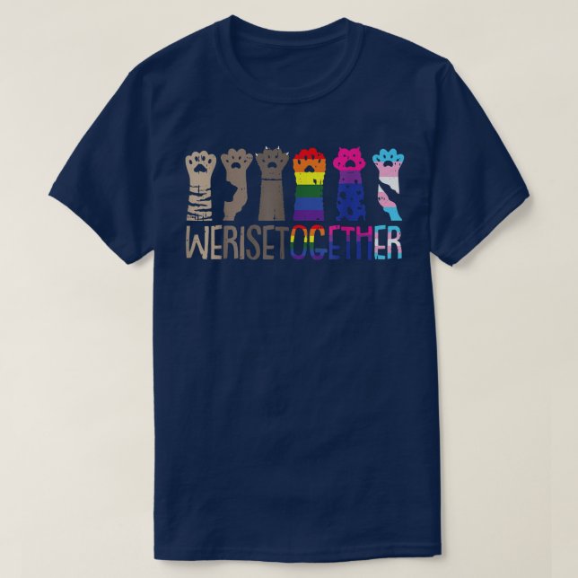 We Rise Together Gay Pride Cat Paw Print Kitten LG T-Shirt (Design Front)