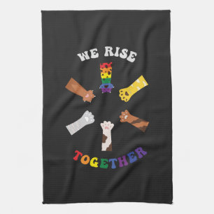 We Rise Together Paw Print Diversity Unity Tea Towel