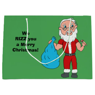 We Rizz You a Merry Christmas Custom Santa Large Gift Bag