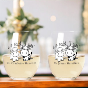 We Said I Moo Cow Themed Wedding Stemless Wine Glass