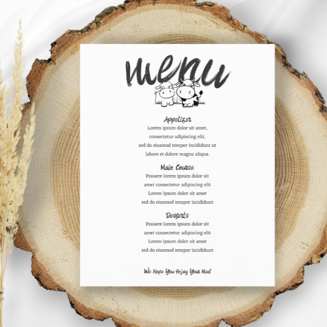 We Said I Moo Personalised Cow Themed Wedding Menu (We Said I Moo Personalized Cow Themed Wedding Menus from Ricaso. Easy to add own text.)