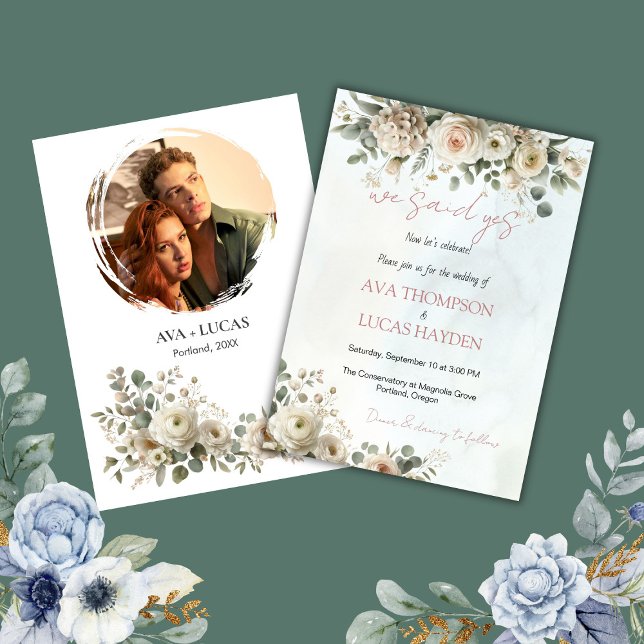 We Said Yes Blush & Dusty Rose Floral Wedding  Invitation (We Said Yes Blush & Dusty Rose Floral Wedding Invitation)