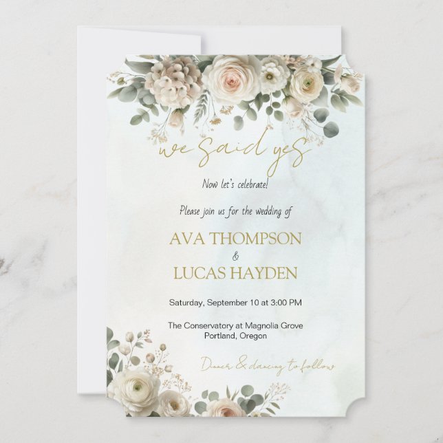 We Said Yes Blush & Gold Floral Wedding Invitation (Front)