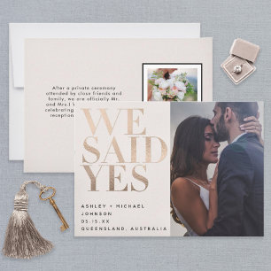 WE SAID YES   Blush + Rose Gold 2 Photo Wedding Invitation