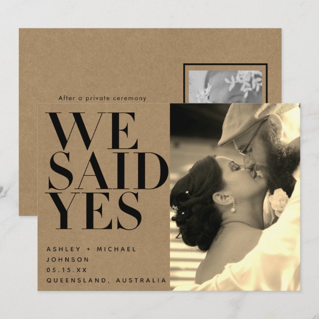 We Said Yes Kraft Sepia Photo Wedding Announcement (Front/Back)