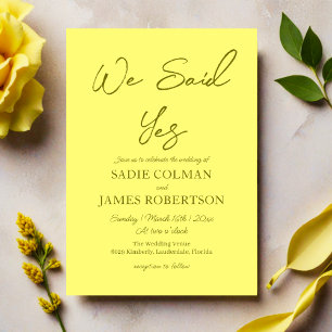 We Said Yes Minimalist Butter Yellow Wedding Invitation