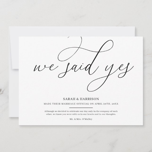We Said Yes Minimalist Wedding Announcement (Front)