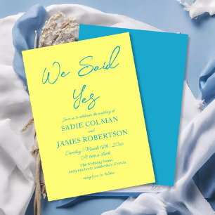 We Said Yes Modern Blue and Yellow Wedding Invitation