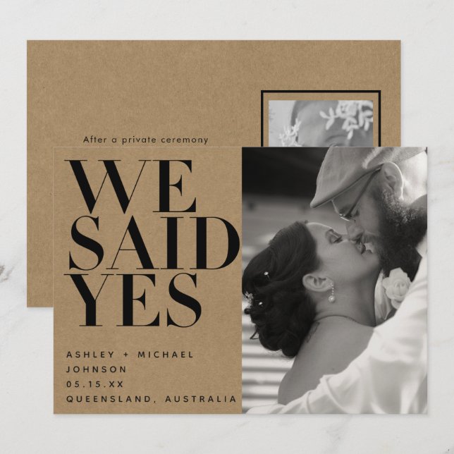 We Said Yes Rustic Chic Photo Wedding Announcement (Front/Back)