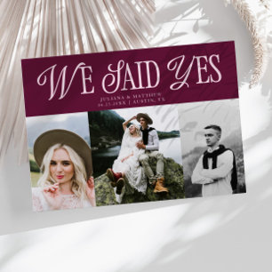 We Said Yes Vintage Wedding Multi Photo Cranberry Announcement
