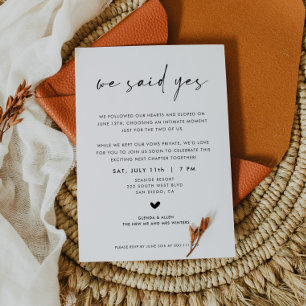 We Said Yes Wedding Elopement Reception Invitation