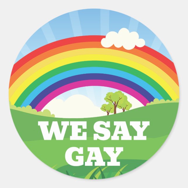 We Say Gay Pride Month Cute Rainbow Classic Round Sticker (Front)