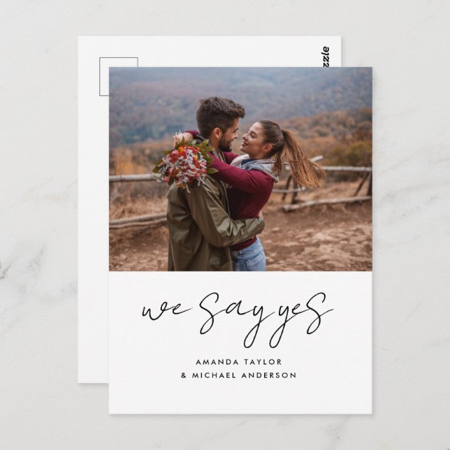 We Say Yes Modern Simple Engagement Announcement Postcard (Front/Back)