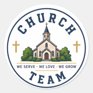 We Serve We Love Church Team Classic Round Sticker