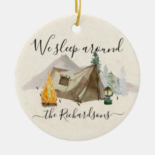 We Sleep Around Watercolor Personalise Camp Tent Ceramic Tree Decoration