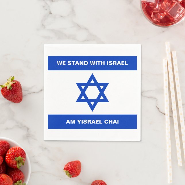 We stand with Israel Am Yisrael Chai Israel flag Napkin (Insitu)
