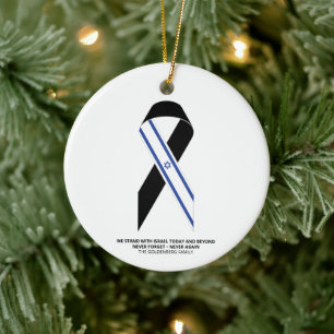 We stand with Israel flag black ribbon custom text Ceramic Tree Decoration