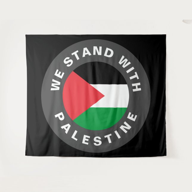 We Stand with Palestine flag and custom text black Tapestry (Front (Horizontal))