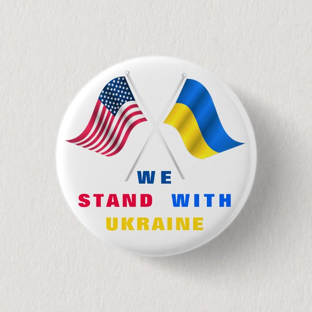 We Stand With Ukraine Flag American Flag Button (Front)