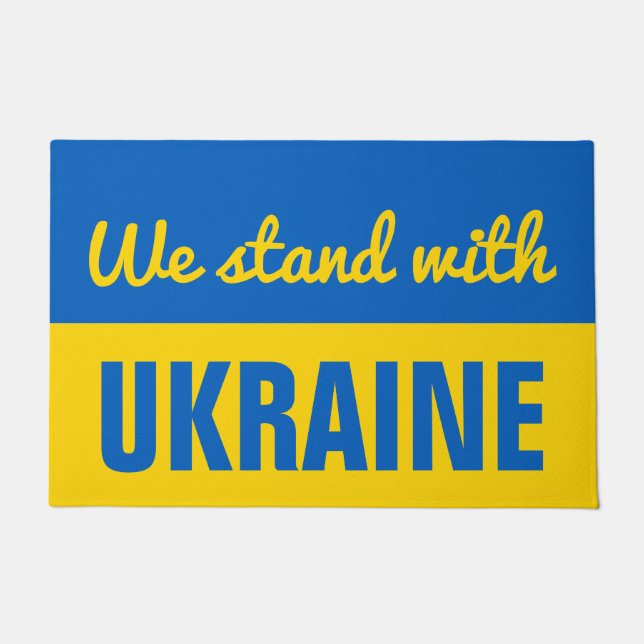 We Stand With Ukraine Ukrainian Flag Doormat (Front)