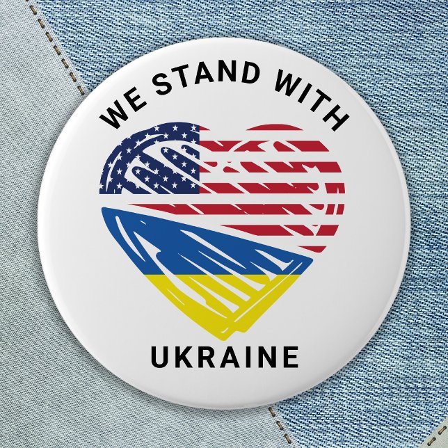 We Stand With Ukraine USA American Flag Heart  6 Cm Round Badge (Creator Uploaded)