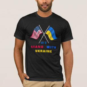 We Stand With Ukraine - USA Flag - Ukrainian Flag  T-Shirt