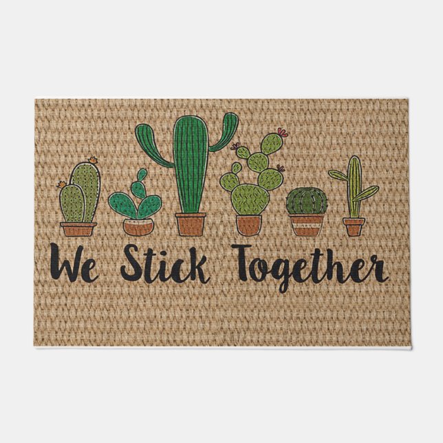 We Stick Together Mat, Cactus Decor Doormat (Front)