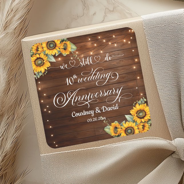 We Still Do 10th Wedding Anniversary String Lights Square Sticker (Creator Uploaded)