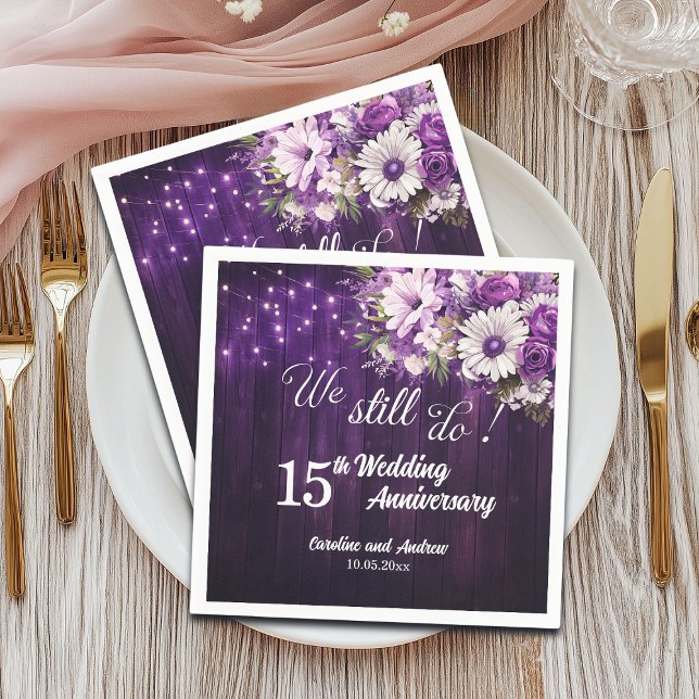 We Still Do 15th Wedding Anniversary String Lights Napkin (Creator Uploaded)