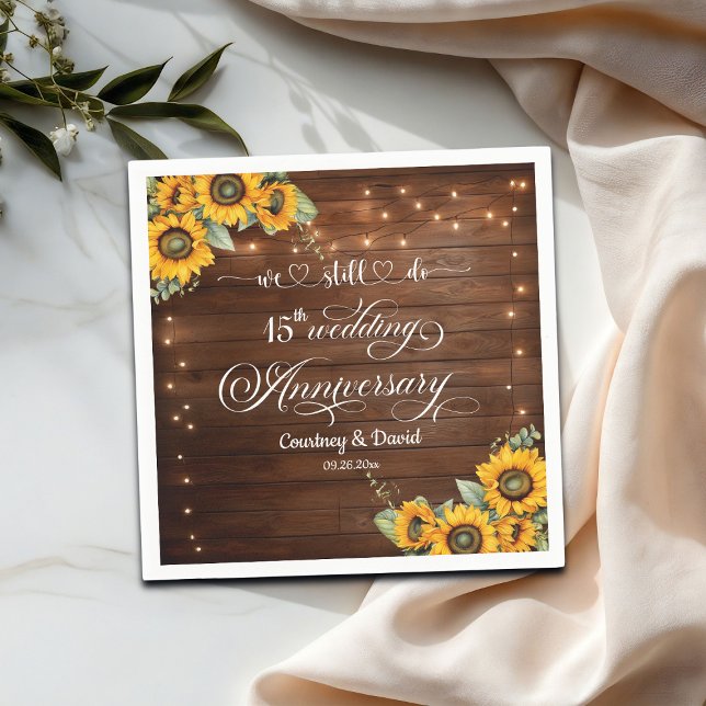 We Still Do 15th Wedding Anniversary String Lights Napkin (Creator Uploaded)